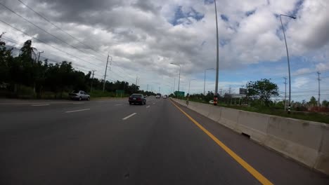 This-is-a-time-lapse-with-an-action-camera-mounted-in-front-of-the-truck,-driving-from-Pranburi-to-Hua-Hin-and-Hua-Hin-to-Bangkok-on-Phet-Kasem-Road