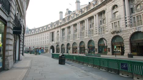 Lockdown-in-London,-desolate-Regent-Street-in-beautiful-morning-sunlight,-during-the-COVID-19-pandemic-2020