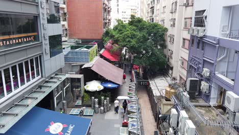 Mercado-Callejero-Sin-Gente-Durante-La-Pandemia-De-Hong-Kong-Covid-19,-Vista-Aérea