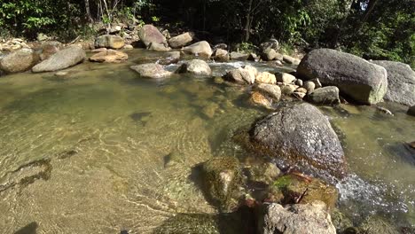 Very-relaxing-tropical-water-stream-at-Ulu-Bendul,-Malaysia,-Negeri-Sembilan