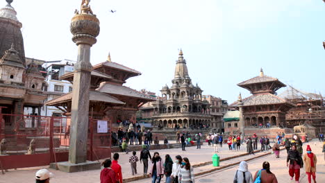 Ancient-Temples-at-Durbar-Sqaure-in-Patan,-Lalitpur-city,-Kathmandu,-Nepal