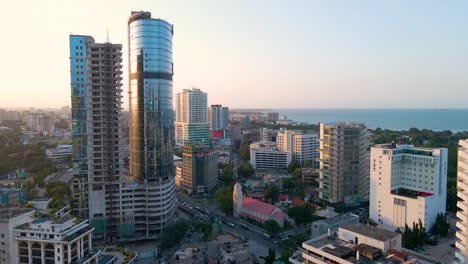 Dar-es-Salaam---Tanzania---June-16,-2022---Cityscape-of-Dar-es-Salaam-at-sunset-featuring-residential-and-office-buildings