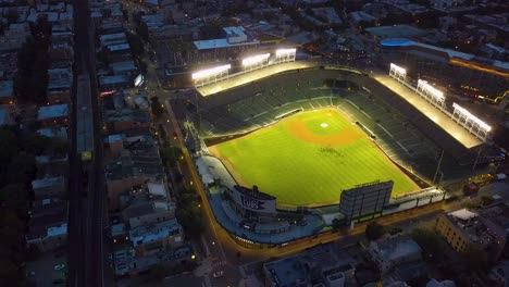 Aerial-footage-of-Wrigley-Field-in-Summer