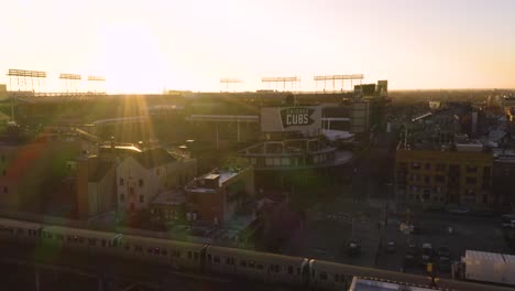 Aerial-footage-of-Wrigley-Field-in-Summer