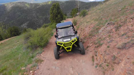 Aerial-view-of-Woman-driving-UTV