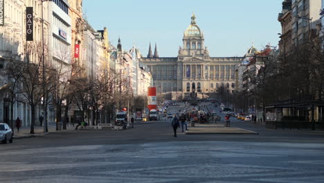 Prague,-Vaclavske-Namesti-Downtown-Square-During-Global-Covid-19-Virus-Outbreak-and-Lockdown