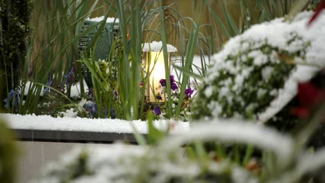 Granizo-Cayendo-En-Un-Jardín-Británico-A-Mitad-De-Camino