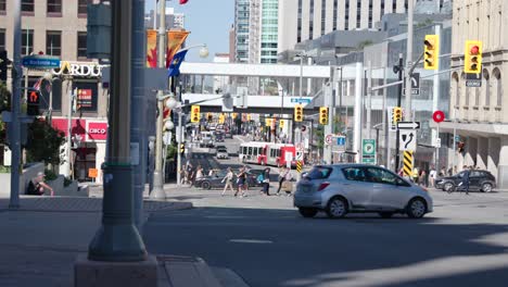 Traffic-in-downtown-Ottawa,-Canada-before-Canada-Day-2022---4K-slow-motion