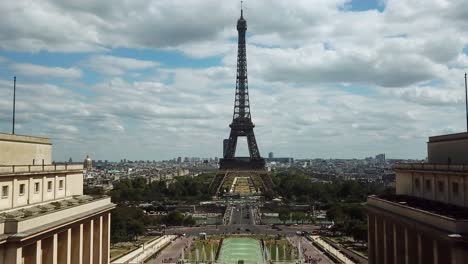 Drone-view-Eiffel-Tower-in-Paris,-France