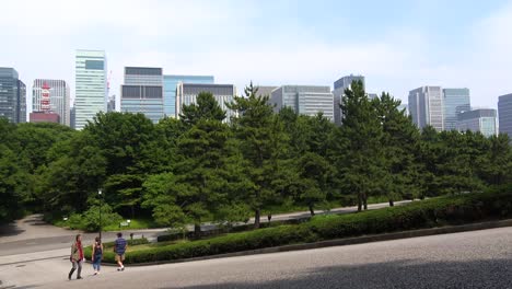 A-view-from-Royal-Palace-garden-to-city-with-people-walking