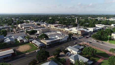 Aerial-drone-video-of-city-of-Fredericksburg-in-Texas