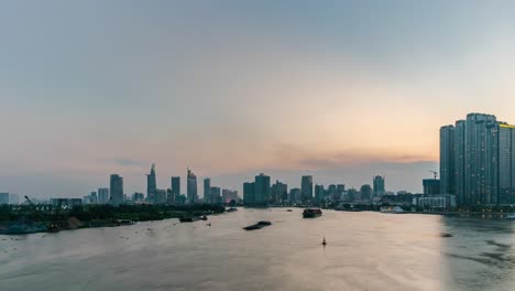 Timelapse-Aéreo,-Paisaje-Urbano-De-Saigón-Al-Atardecer