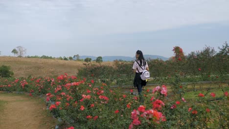 Mädchen-Geht-Den-Blumenpark-Entlang