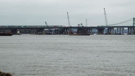 Pan-of-Idled-Construction-of-I-74-Bridge-Over-the-Mississippi-River-at-Quad-Cities