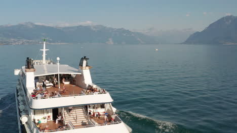 Aerial-of-people-on-deck-of-beautiful-cruise-ship