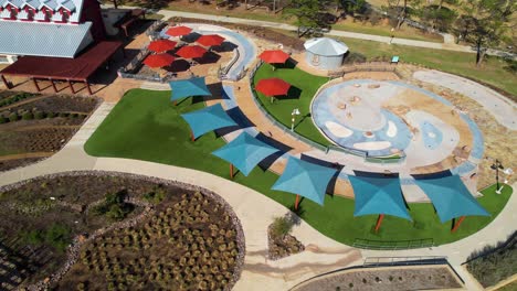 Aerial-video-of-Splash-Pad-in-Double-Tree-Ranch-Park-in-Highland-Village-Texas