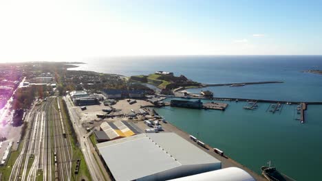 Aerial-view-of-industry-harbour-and-train-tracks