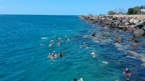 A-group-of-children-enjoying-a-day-out-swimming-at-a-local-water-spot-under-the-supervision-of-adults