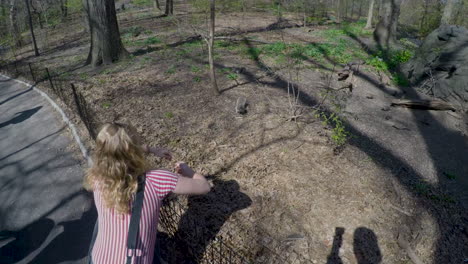 Blonde-woman-is-feeding-squirrels-in-Central-Park