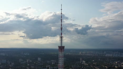 Aerial-View-of-Top-of-Radio-Tower-in-Kyiv,-Ukraine