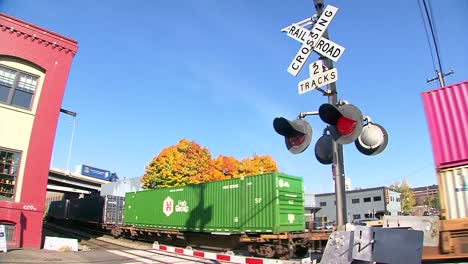 Cruce-De-Trenes-A-Través-De-La-Intersección-De-Carreteras-De-La-Ciudad