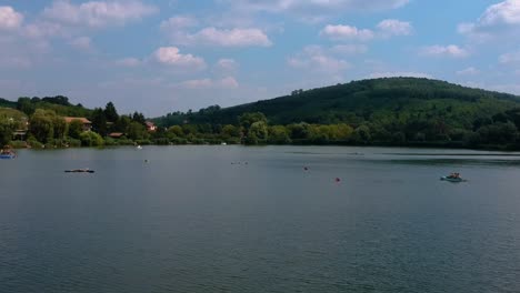 Flying-over-and-ascending-at-the-Lake-of-Bánk,-Nógrád-County,-Hungary