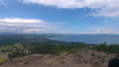 Slow-Pan-Right-Of-People-At-Top-Of-Mount-Douglas-Park-With-Dog