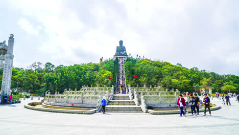 Hong-Kong-China,-circa-:-timelapse-The-big-Buddha-on-Ngong-Ping-village,-Hong-Konglage,-Hong-Kong