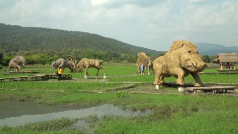 Scenic-Sculpture-park-at-the-Straw-sculptures-park-in-Chiang-Mai,-Thailand