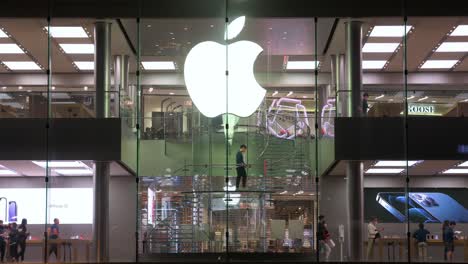 The-multinational-American-technology-brand-Apple-store-and-logo-are-seen-at-night-time-in-Hong-Kong