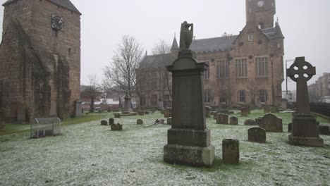 Close-up-of-gravestones-in-a-small-Scottish-graveyard