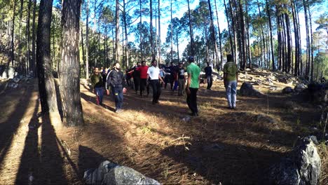 Himalayan-Mountaineers-at-Himalayas-Forest,-Upper-Himalayas,-Uttarakhand,-India-for-their-morning-exercise