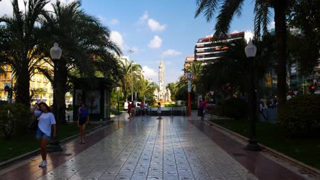 Tilt-up-shot-showing-the-Federico-Soto-avenue-with-the-Luceros-square-at-the-end-on-a-sunny-summer-day