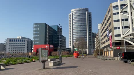 Outdoor-still-shot-of-complex-of-buildings-next-to-Sloterdijk-station-in-Amsterdam