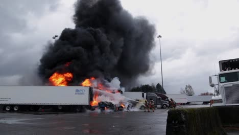 Flames-engulf-Semi-trucks-at-gas-station-truck-stop-along-i84