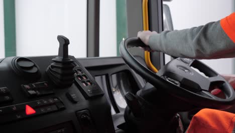 Applying-the-handbrake-after-reverse-parking-the-lorry