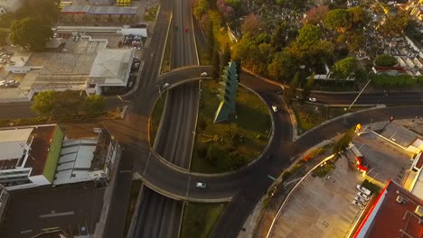 spectacular-aerial-view-in-slow-motion-with-drone,-of-the-Araucarias-roundabout-of-Xalapa,-Veracruz,-Mexico