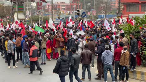 Kathmandu,-Nepal---February-10,-2021:-A-political-rally-by-the-communist-party-during-election-time-in-the-city-of-Kathmandu,-Nepal