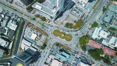 Victoria-Island-Lagos,-Nigeria---24-June-2021:-Drone-view-of-major-roads-and-traffic-in-Victoria-Island-Lagos-showing-the-cityscape,-offices-and-residential-buildings