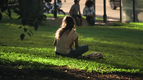 Frau-Liest-Gerne-Ein-Buch-Im-Las-Heras-Park,-Buenos-Aires