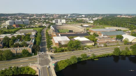 Aerial-Establishing-Shot-of-Harvard-University-Football-Stadium