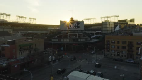 Aerial-footage-of-Wrigley-Field-in-Summer