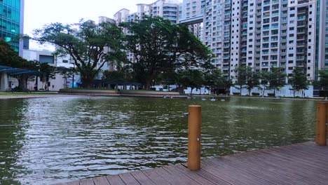 Bengaluru,-India---The-Wonderful-Water-Fountain-In-Front-of-the-Orion-Mall-With-Green-Trees---Steady-Shot