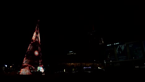 Holiday-lights-show-on-a-fake-Christmas-tree-in-Denver-downtown