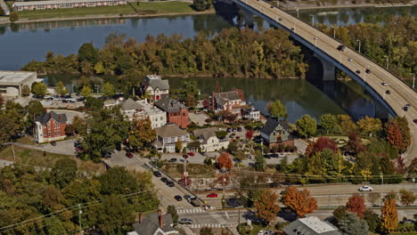 Chattanooga-Tennessee-Aerial-v16-pan-shot-downtown-cityscape-of-bluff-view-riverfront-art-district,-river-crossing-bridges-with-autumn-color-palette---Shot-with-Inspire-2,-X7-camera---November-2020