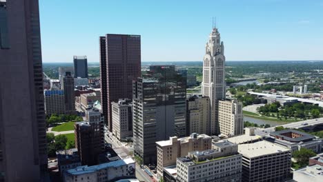 Columbus-Ohio-Downtown-Skyline-An-Einem-Sonnigen-Tag-Von-Norden-Aus-Gesehen