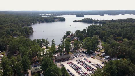 Aerial-view-around-the-Indian-Ranch-concert-venue,-in-Webster,-USA---orbit,-drone-shot