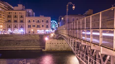 Zeitraffervideo-Der-Brücke-Ponte-Girveole-In-Tarent,-Italien-Bei-Nacht