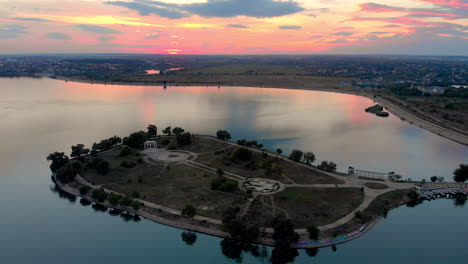 Artificial-island-park,-Morii-Lake,-Bucharest-Romania