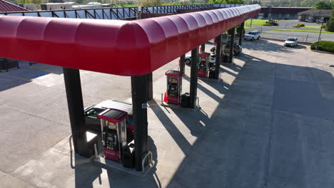 Aerial-pass-by-Sheetz-gas-station-overhang